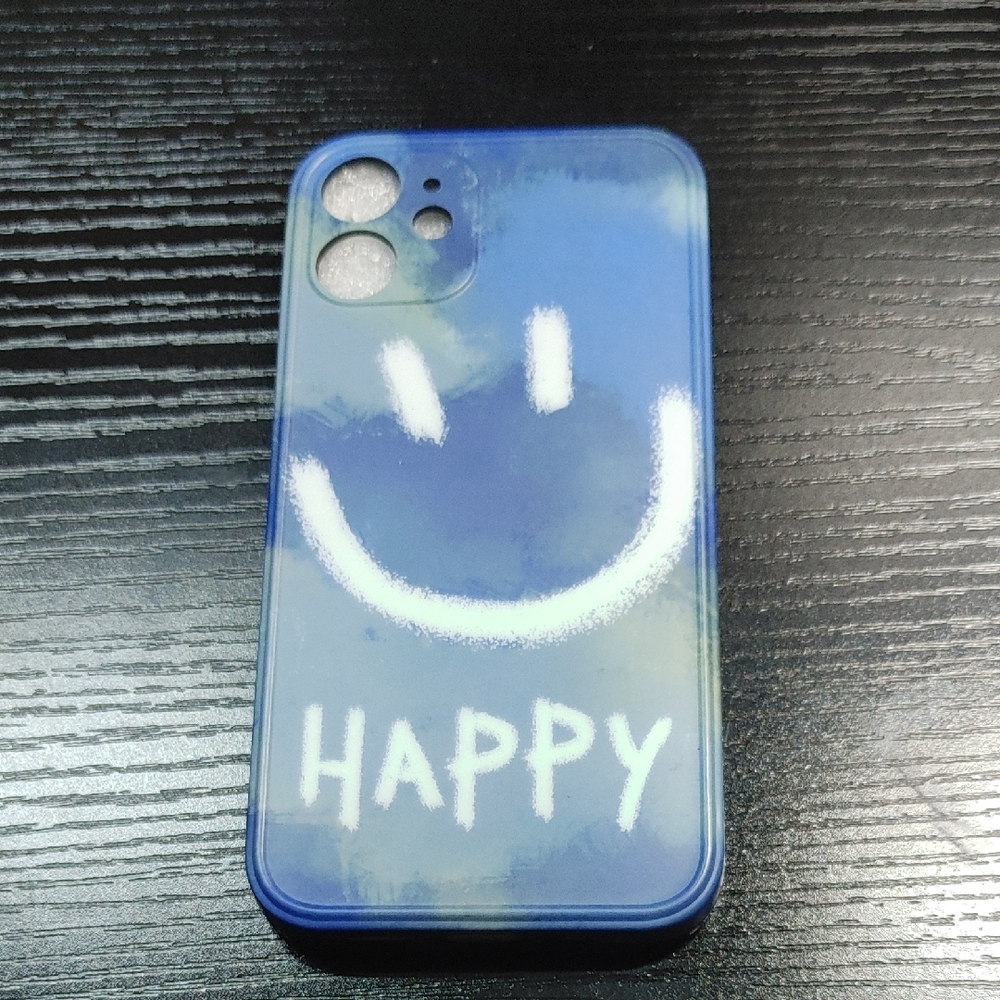 iPhone 12 Mini Blue 'HAPPY' Smiley Protective Phone Case - Unbranded